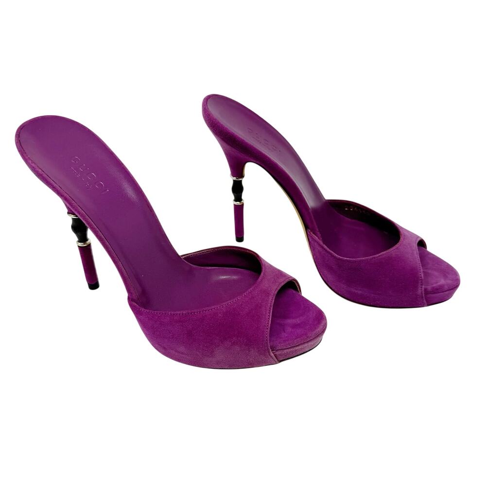 Gucci Tom Ford Era Purple Suede Bamboo Heel Platform Mules 36.5 Vintage Y2K⁠